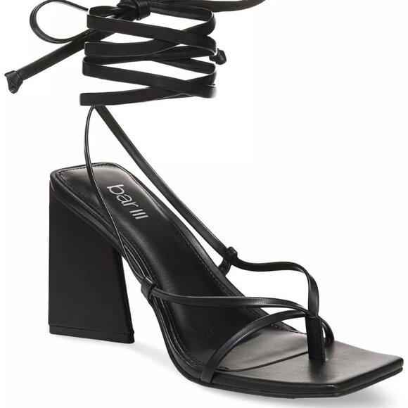 BAR III Womens Black Wrapping Ankle Tie Auroraa 4" Heel Thong Sandals-8M - Picture 1 of 12